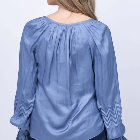 Ramy Brook Blake Long Sleeve Blouse Top Blue Size XXS Oversized NWT - Picture 2 of 9